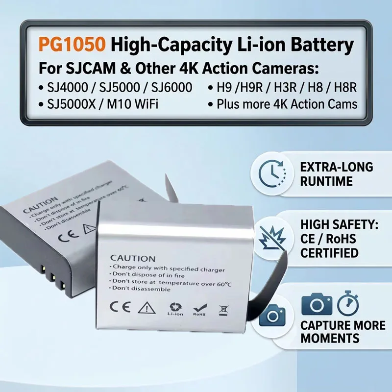 PG1050 1350mAh Rechargeable Li-ion Battery Replacement for SJCAM SJ4000 SJ5000 SJ6000 SJ9000 H9 H9R Action Camera