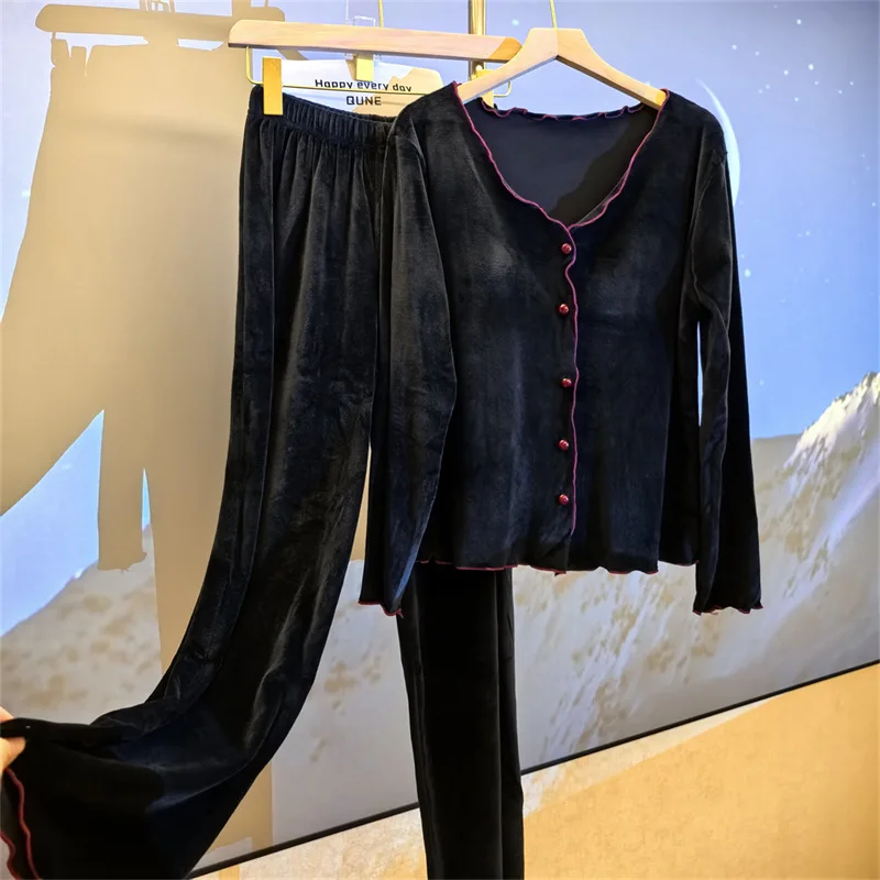 

Островные бархатные теплые женские пижамные комплекты с нагрудником, верхние брюки, новая плотная зимняя одежда для сна, женский домашний костюм, пижамы Femme