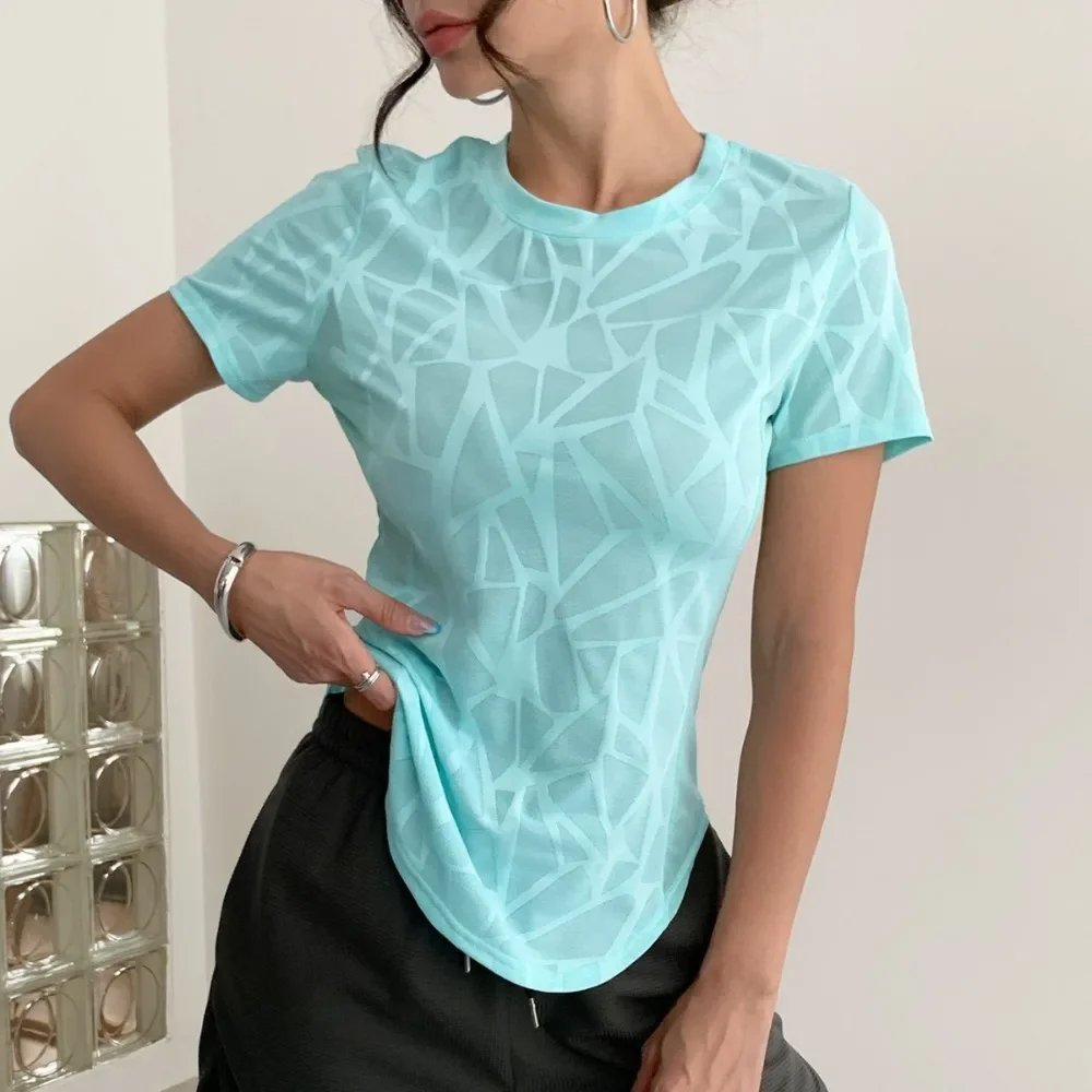 Women Mesh Sheer Slim Fit Workout T-Shirt Solid Pullover Short Sleeve Quick Dry Soft Breathable Flattering Gym Comfy New