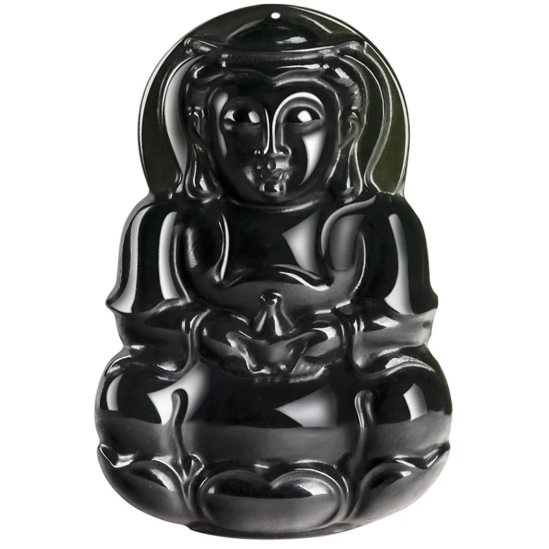 Authentic Hetian Black Jade Guanyin Pendant Necklace – Luck Protection Blessing, Men’s & Women’s Gifts