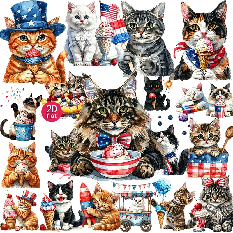 20pcs 2D , Cartoon Cat, Independence Day Stickers, Suitable for diaries and DIY scrapbook stickers