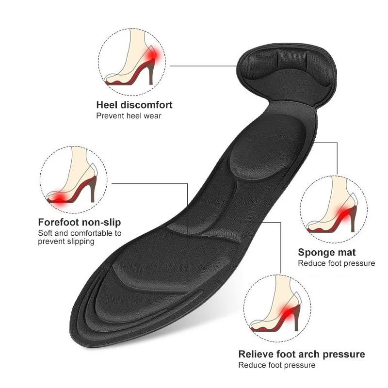 2-in-1 high heels insole with breathable sweat absorbing non slip massage shock-absorbing and pain relieving insoles at the heel