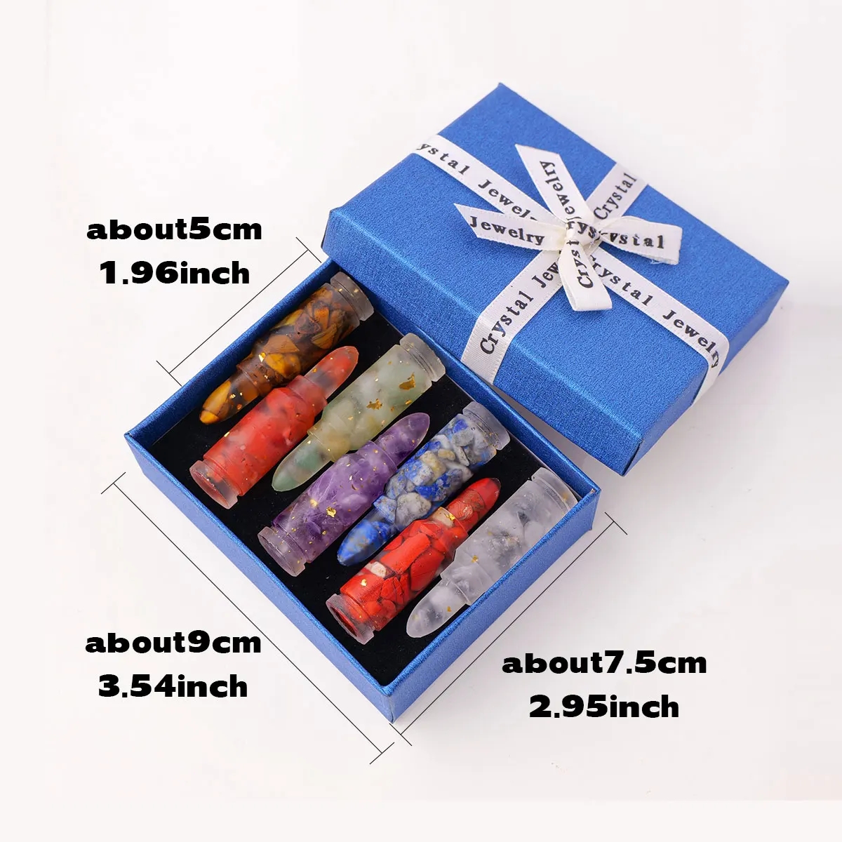 7PCS Natural Crystal Energy Bullet Head Box Crystal Raw Stone Jade Easter Set Christmas Decorative Gift Box