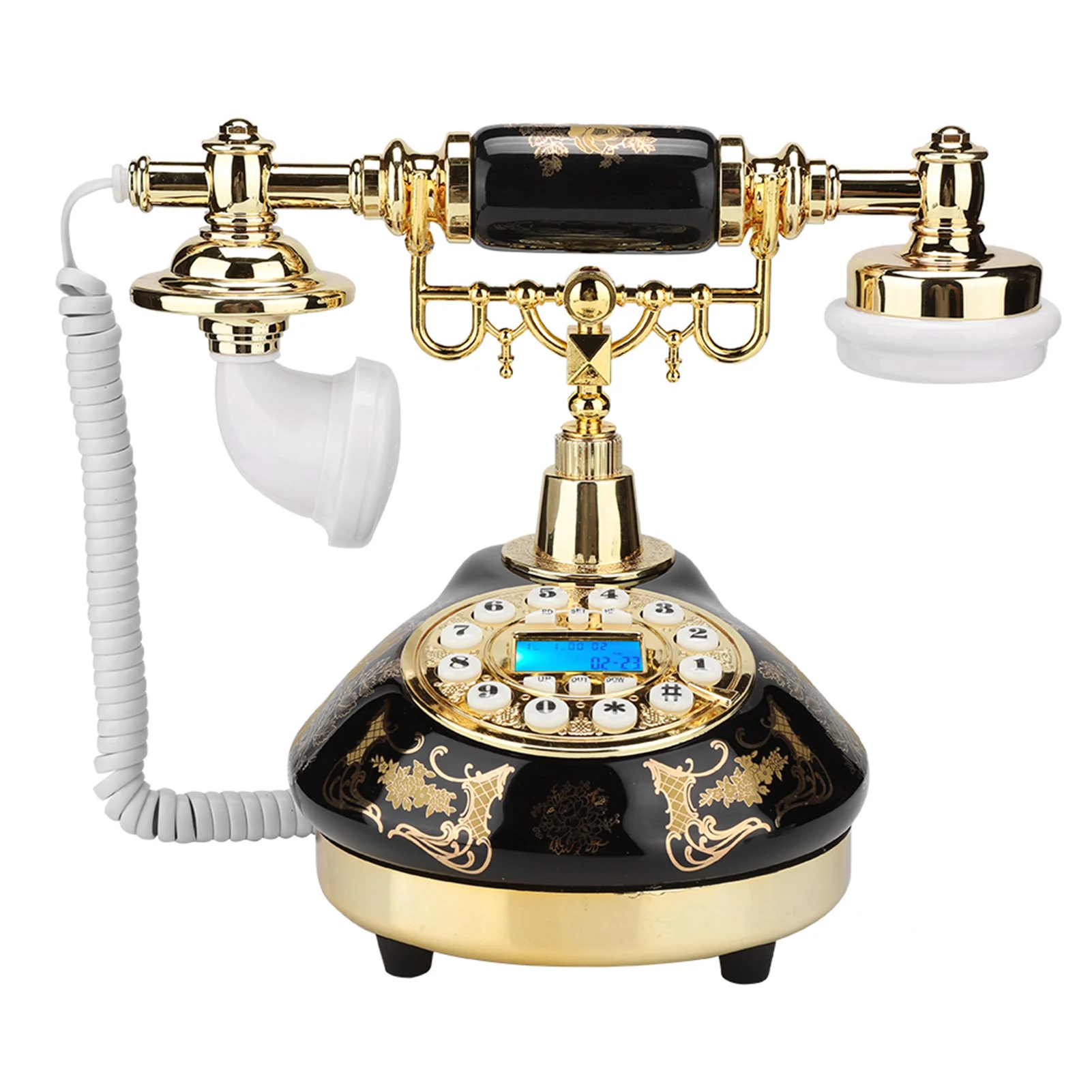 European Retro Telephone Ceramic Black Gold Flower Pattern Antique Telephone Landline Phone Home Decor Desk Phone