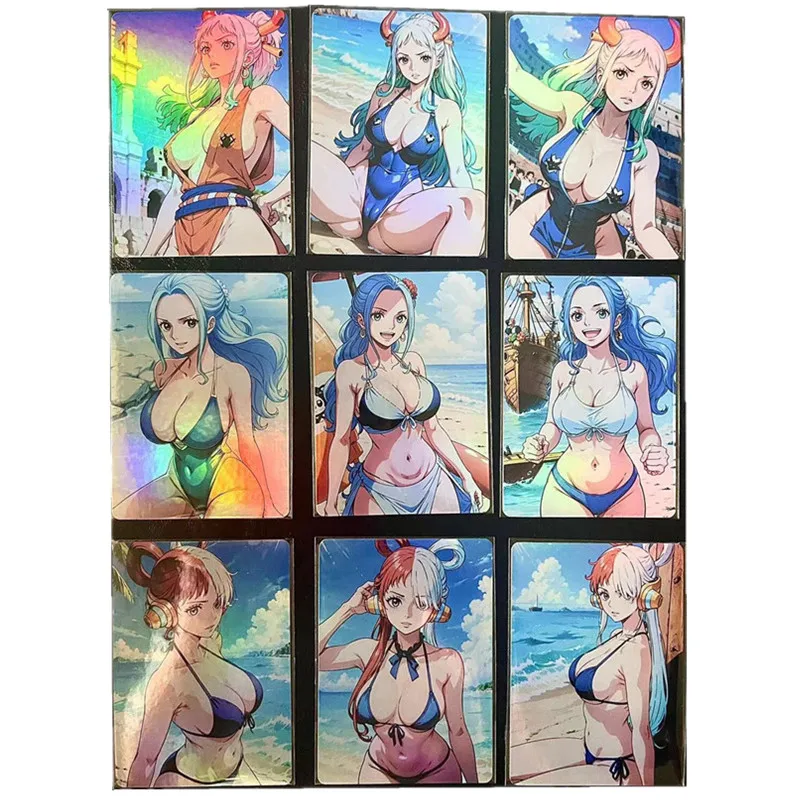 Traje de baño de Anime de una pieza, traje de baño de la heroína Yamato Weiwei Uta, ACG, tarjeta desnuda Sexy, regalo de Juego de bricolaje, tarjeta de colección casera, 9 piezas por juego