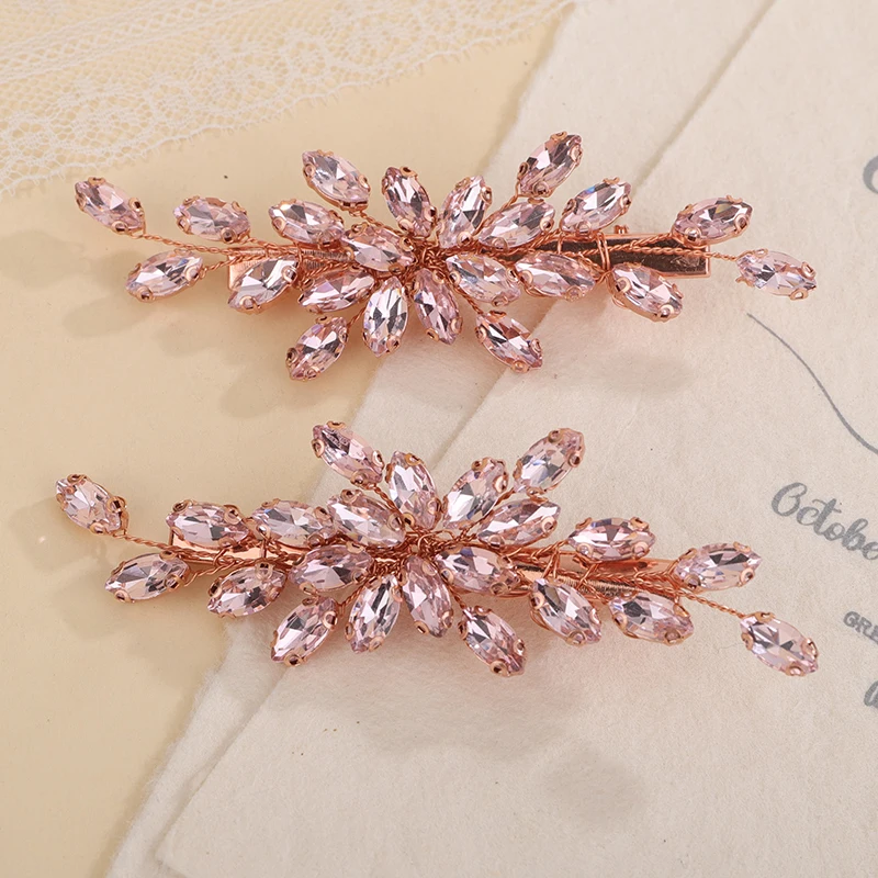 Bridal Hair Clip Silver Rhinestones Crystals Champagne Pink Amazon.com : Teyglen Champagne Rhinestone Bridal Hair Clips  main image 3