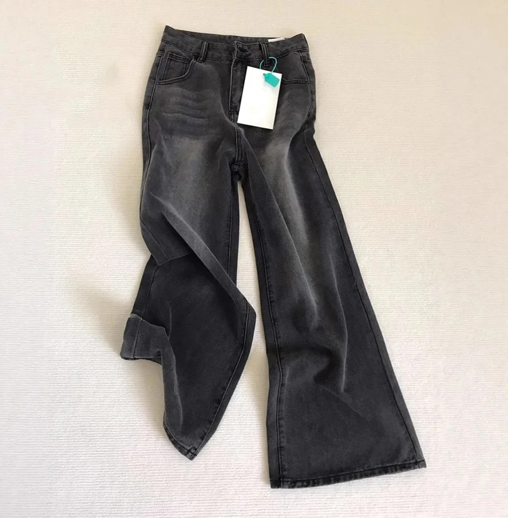 

Женские черные, серые высокие женские модные прямые джинсовые брюки в стиле ретро для девочек, свободные тонкие повседневные брюки