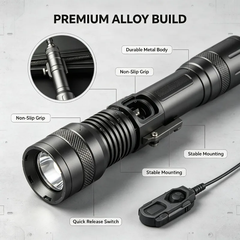 Outdoor Camping Hiking Premium Alloy Long‑short Hand Torch High Bright Multi‑Mode Strobe Waterproof Flashlight