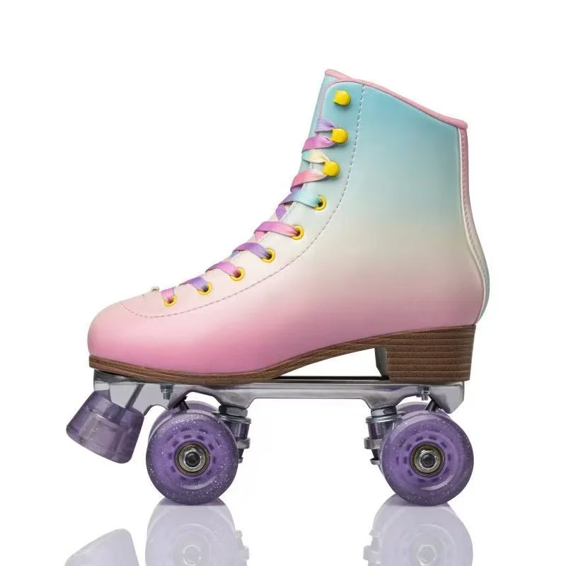 

Professional Purple Double-row Roller Skates Shoes Four-wheel Adult, Flash 4 Wheels , Male and Female Student