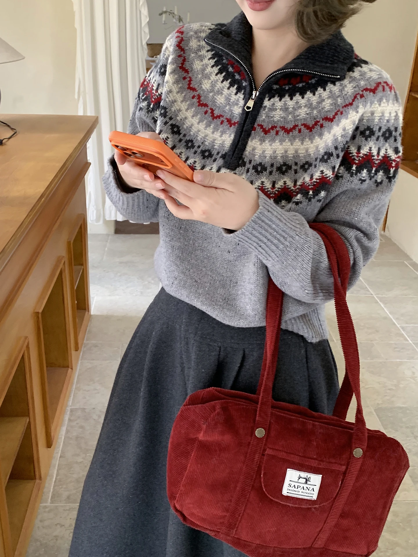 

Женский вязаный свитер Elinsu из 100% шерсти с узором Fair Isle, на молнии, свободного кроя, с длинными рукавами, осенне-зимний, модный, винтажный, утепленный