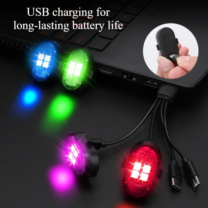4x RGB Car Atmosphere Lights, Wireless Remote Multi-Mode, Type-C Charging, Larger Battery & Brighter, for Car Motorcycle