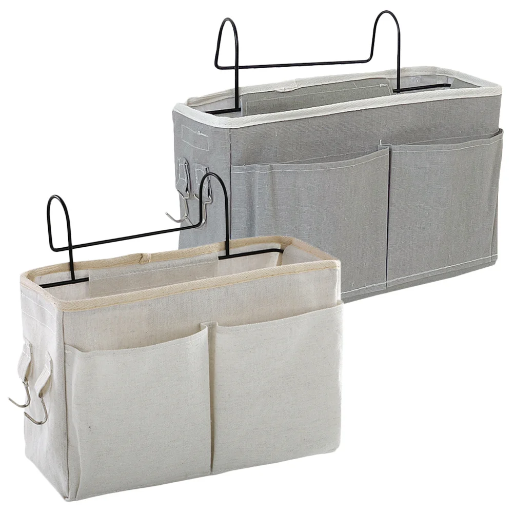 

2Pcs Storage Hanging Basket Cotton Cloth with Iron Frame Large Capacity for Books Phones Snacks Dorm Room Organizer