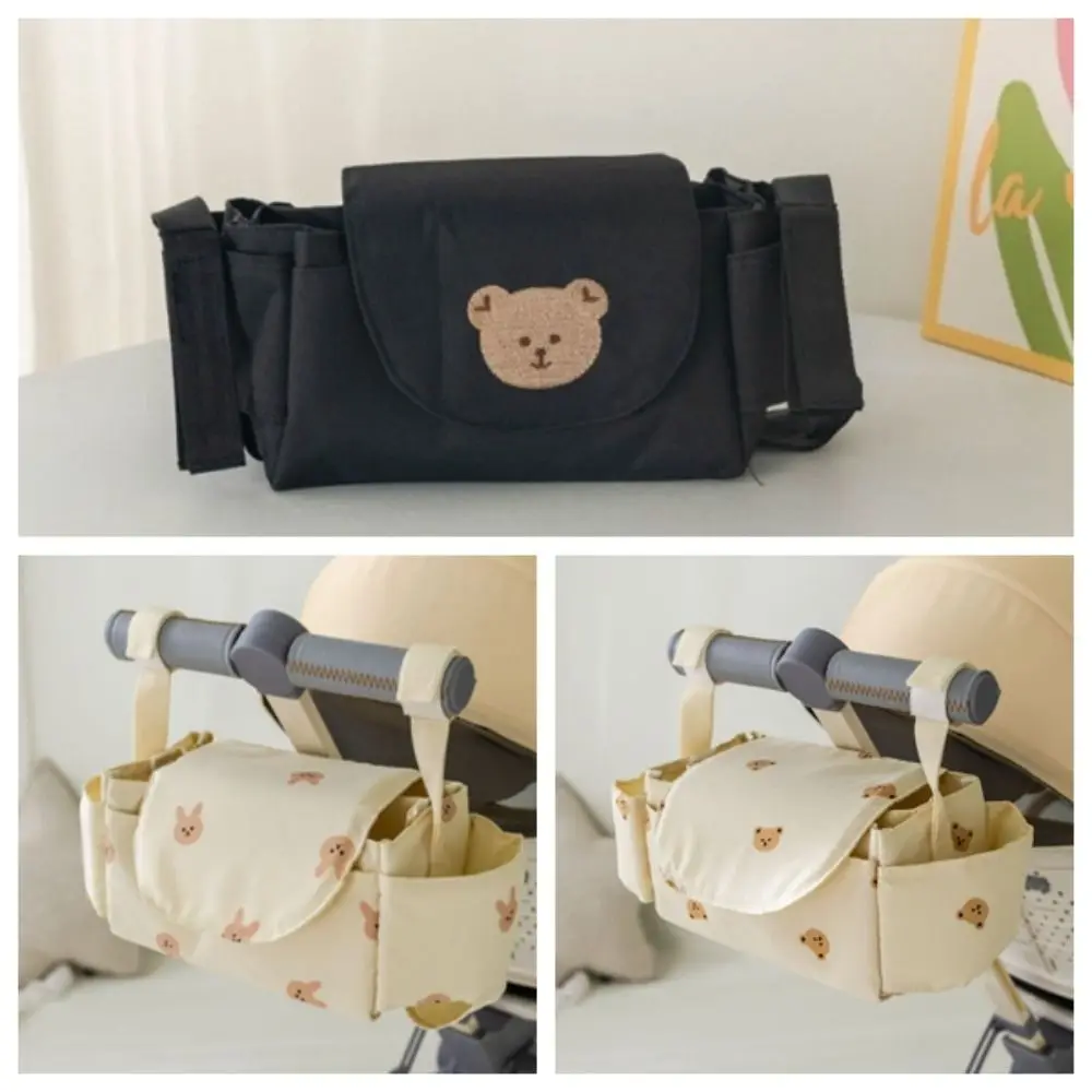 Cartoon Stroller Organizer Bag Bear Cloth Pram Storage Bag Large Capacity Multi Pocket Stroller Hanging Bag Baby Stroller Pouch