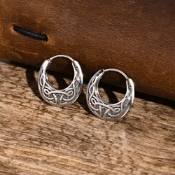 Men Nordic Viking Knot Hoop Earrings Gifts, Waterproof Stainless Steel Huggies, Ethnic Punk Rock Male Ear Amulet Jewelry