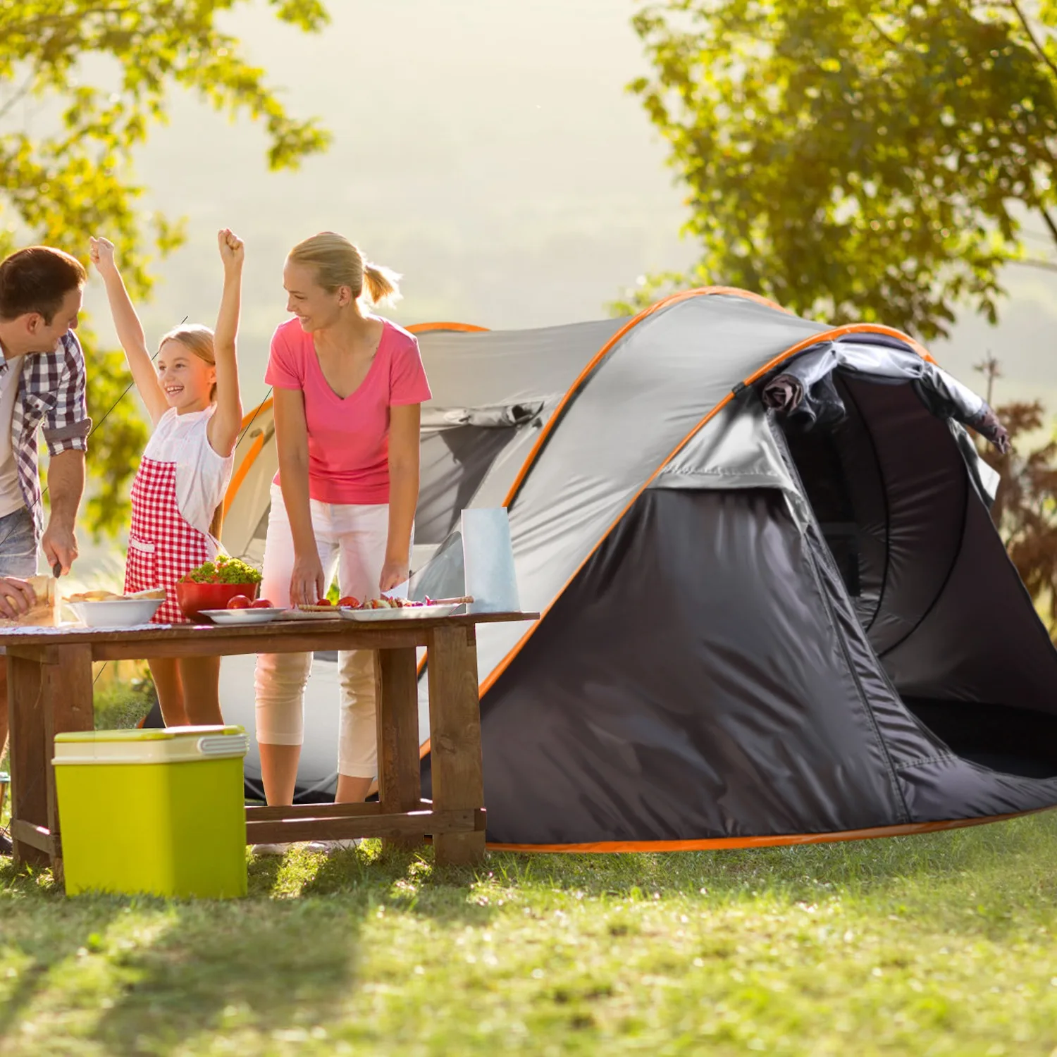 

5-8 Person Pop Up Tent Automatic Setup Camping Tent Waterproof Instant Setup Tent with 4 Mosquito Net Windows Carrying Bag