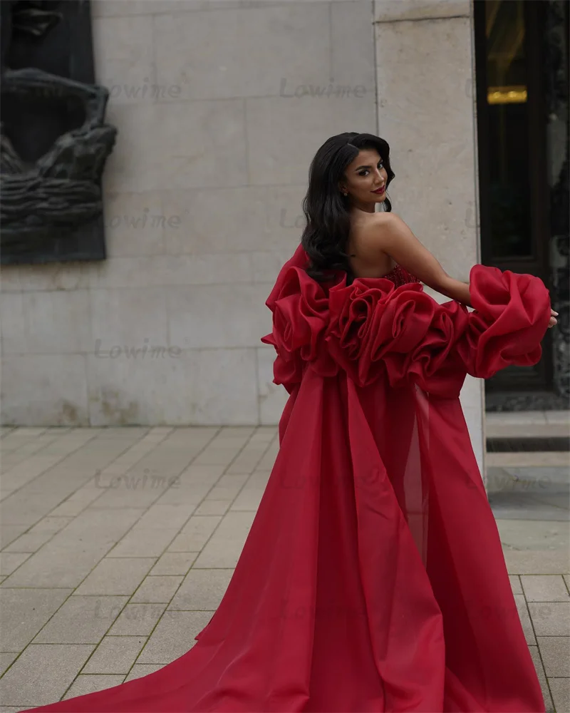 Robe 2 In 1 Red Prom Dresses 2024 Customize Mermaid Celebrity Dress Beading Strapless Long Wedding Party Dress Evening Gowns