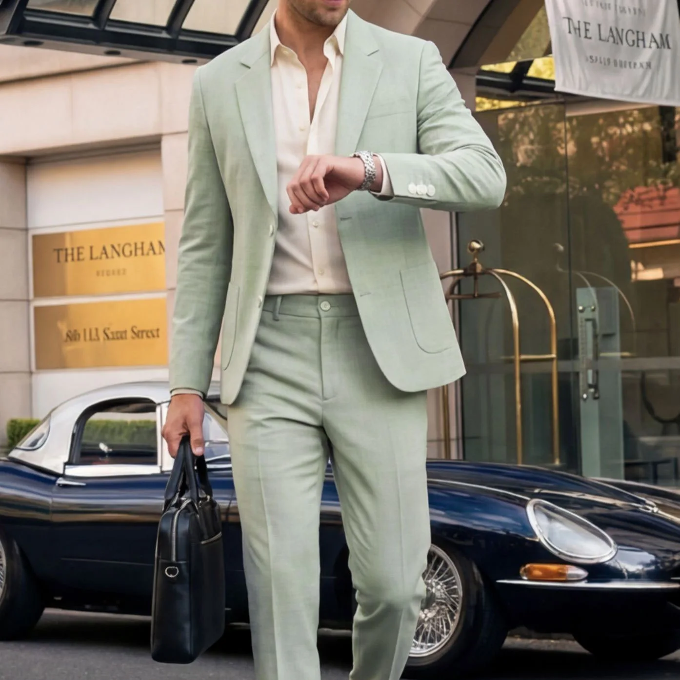

Linen Causal Men Suits for Beach Party Solid Color Business Two Pieces Wedding Tuxedo Set Peak Lapel Suit Jacket with Pants