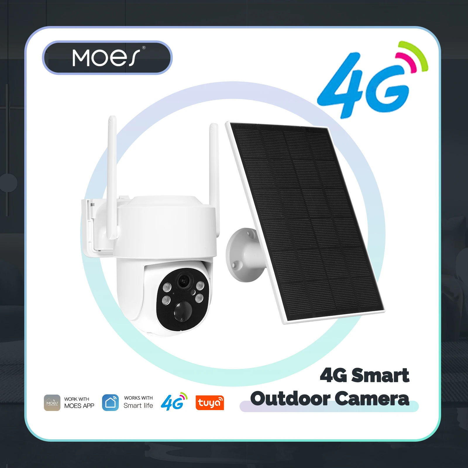 MOES Tuya 4G 4MP Surveillance Smart Security Camera Solar Charging IP65 Waterproof Human Tracking Full Color Night Vision