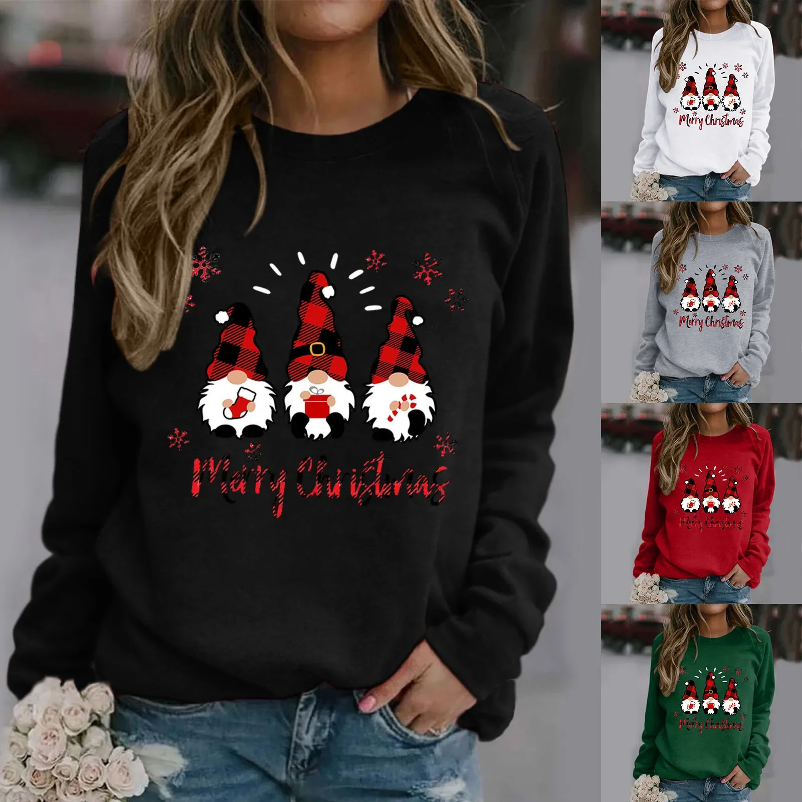 Women Christmas Winter Round Neck Sweater Lightweight Classic Women Shirt Polyester Spandex Womens Workout Tops Loose Fit