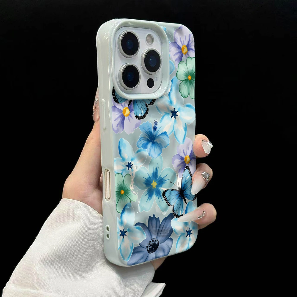 Frühlings-Schmetterlings-Blumen-INS-Handyhülle für iPhone 17 16 15 14 13 12 11 Pro Max 14 Plus 17Air Falten-Wellen-Soft-Silikon-Cover – Detail 10