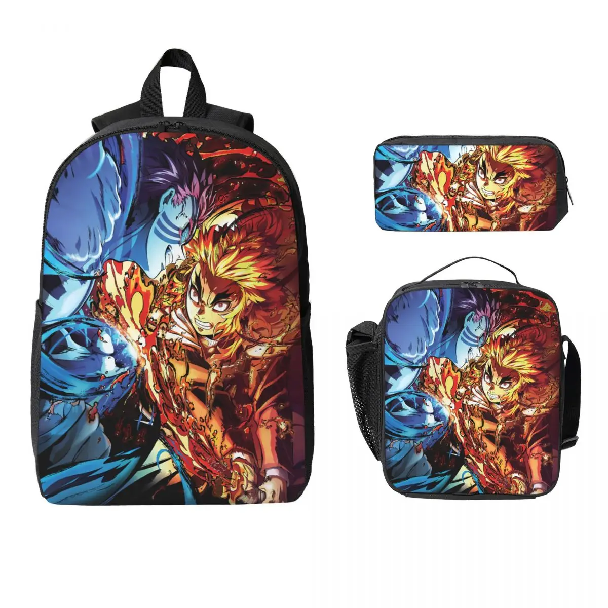 Rengoku VS Akaza Demons Slayers Kids Backpack Lunch Box Pencil Boxes for Boys Girls Backpacks School bag Bookbag Set