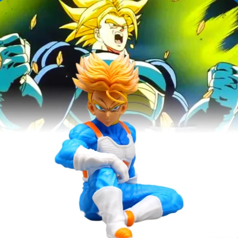 15cm Anime Dragon Ball GK Self Vegeta Spacesuit  Figurine Super Trunks Sitting Action Figures Super Saiyan Yellow Hair Doll Toy