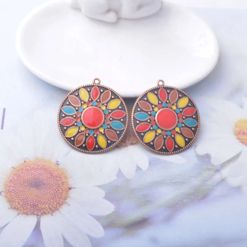 10 Stück Emaille-Rundanhänger aus Legierung, bunt, antikrot, Anhänger-Verbinder für DIY-Schmuck- und Ohrringherstellung – Detail 9