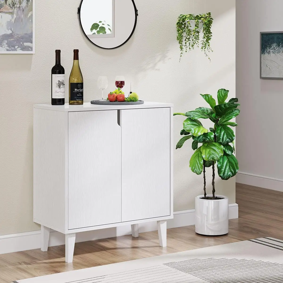 

White Coffee Bar Cabinet, Farmhouse Kitchen Sideboard Buffet Storage Cabinet White Accent Sideboard Buffet Cabinet For Kitchen,