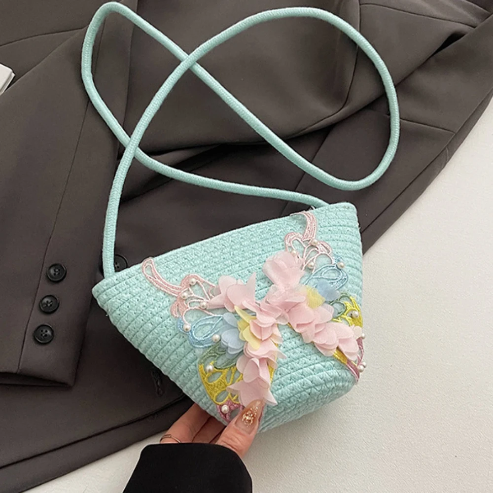 

Summer Butterfly Beading Woven Crossbody Bag Contrast Color Sweet Zipper One Shoulder Bags Casual All-Match Holiday Party Packs