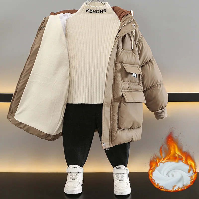 

Плюшевые бархатные куртки для мальчиков, коллекция 2024, детские ветрозащитные теплые пуховые пальто, детская стеганая одежда с капюшоном, новые утепленные зимние парки для подростков