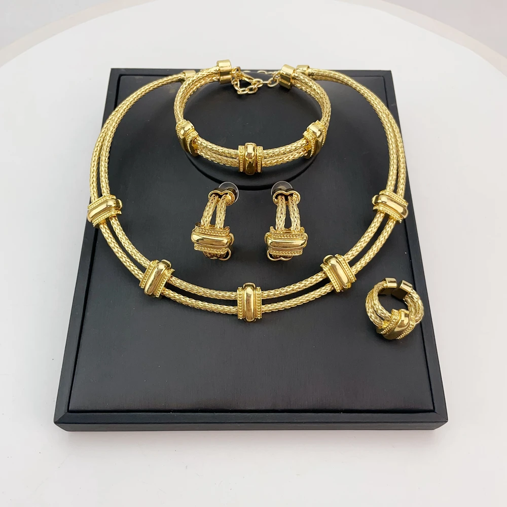 EMMA مجموعات مجوهرات فاخرة برازيلية للنساء دبي مطلية بالذهب الأفريقي اليدوية الزفاف مجموعة الزفاف قلادة جريئة FHK21000