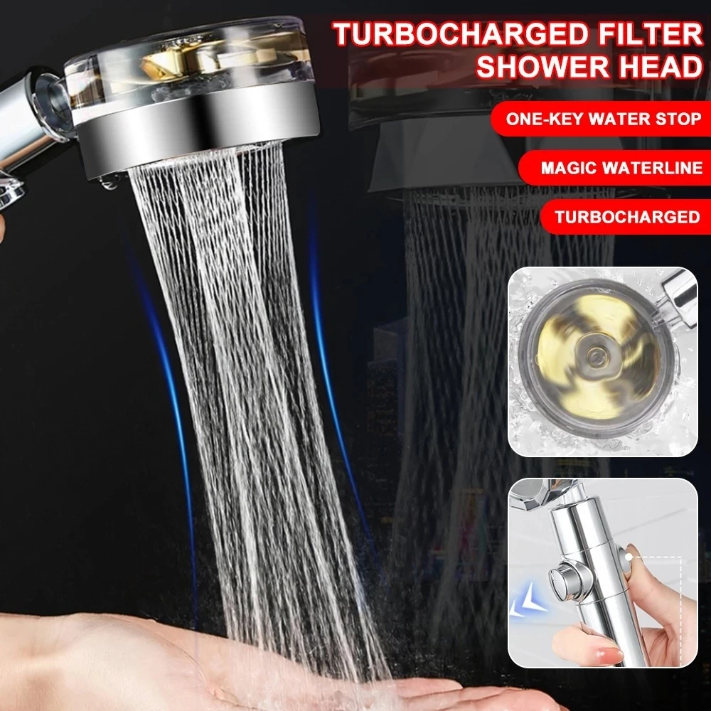 Rainfall Turbo Fan Shower Head 360 Rotating High Pressure Water Saving Handheld Shower Turbocharged Spray Nozzle Bath Accessory