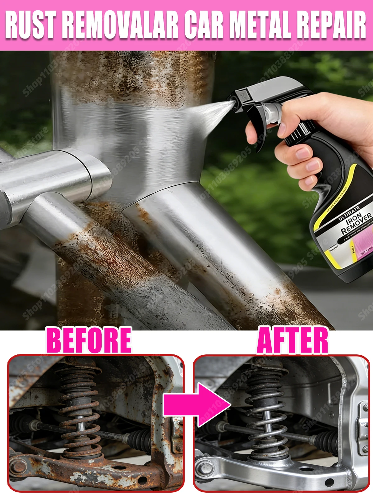 Auto Rust Spray Car Metal Anti-Rust Protection Agent Wheel Hub Exhaust Pipe Deruster Cleaning Heavy Duty Rust Cleaner