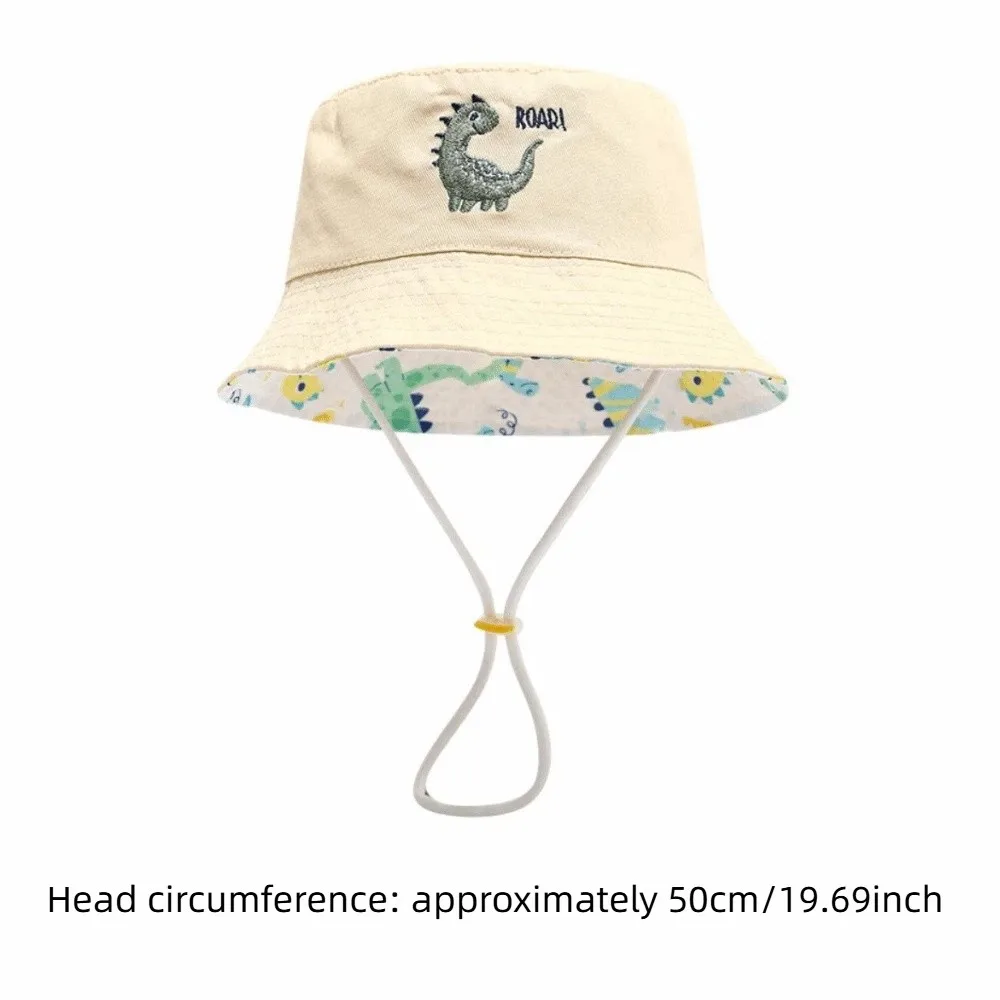 Moda Cartoon Dinosauro Bambini Cappello da pescatore Ricamo Protezione solare Cappello a secchiello Antivento a tesa larga Capybara per bambini Berretto da sole Ragazza