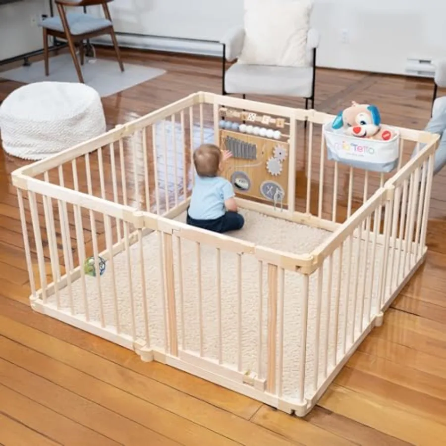 

Wooden Playpen Wooden Baby Playpen with Montessori Toys for Stimulation and Sensory Development Wood Baby Gate for Playing Craw