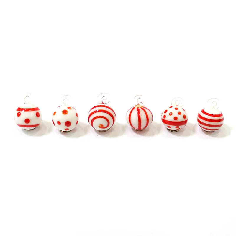 2pcs Tiny Glass Ball Shape Charm Cute Christmas Bead Pendant DIY Craft Supplies Perfect Festival Party Gifts for Handmade Lovers