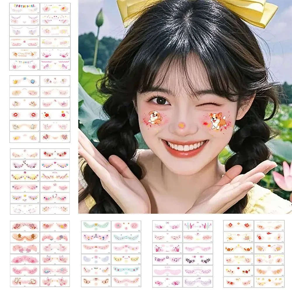 12PCS 임시 반짝이 얼굴 문신 메이크업 액세서리 여러 가지 빛깔의 얼굴 메이크업 패치 패션 스타일 파우더 블러셔 스티커