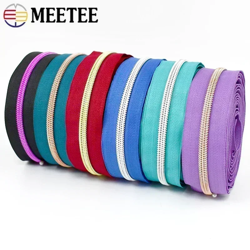 2/5/8/10/20M 5# Meetee Nylon Zippers By Meter Bag Roll Zipper Replacement Clothes Closures Zips Repair Kit Sewing Accessories