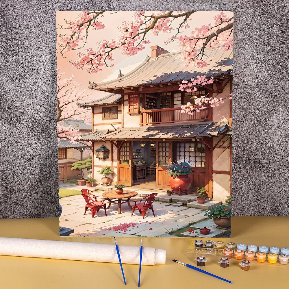 

DIY Cherry Blossom Painting By Numbers Sakura 40x50cm Coloring By Number On Canvas For Adults Set Acrylic Paint Kits Figure Art