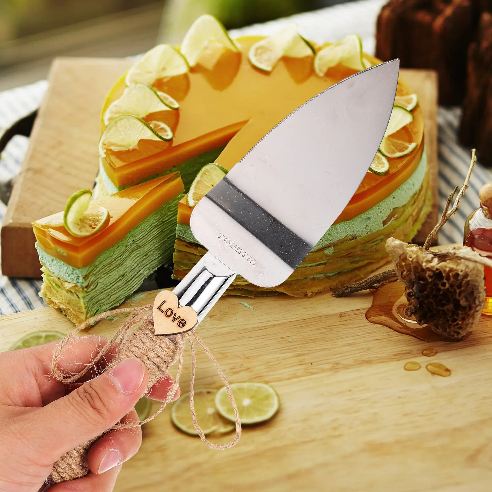 

Набор из 2 ножей для свадебного торта, нержавеющая сталь, ручка-веревка, удобный хват, практичные ножи для торта, товары для вечеринок, свадьбы