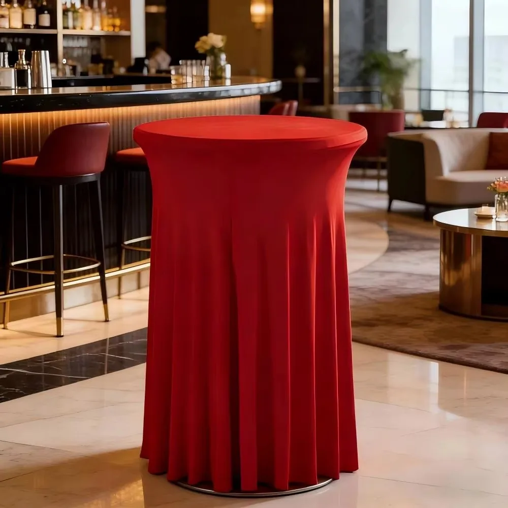

Solid Color Height Stretch Round Tablecloth Long Drape Decorative Conference Table Skirt Dustproof Elastic Bar Table Cover