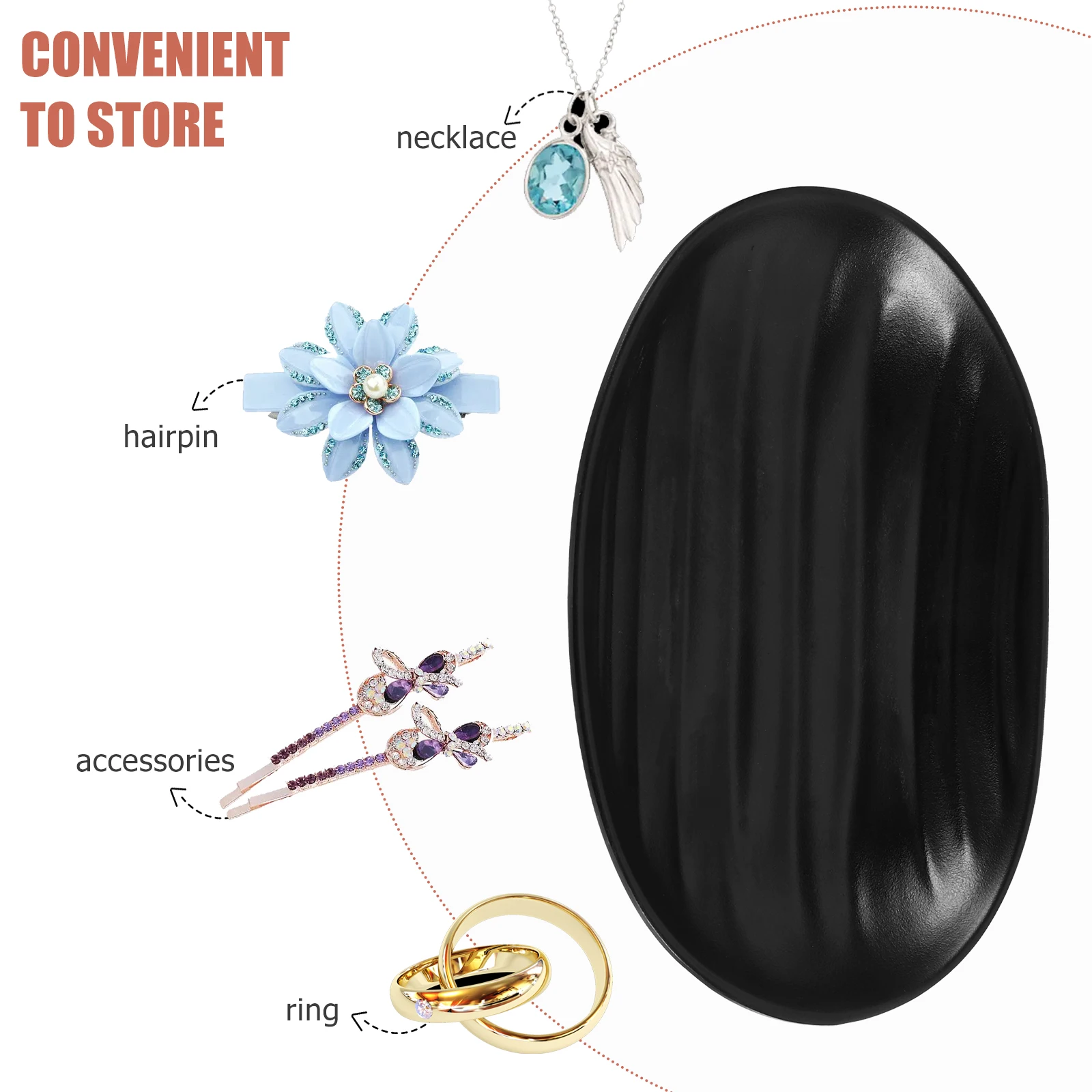 

Black Oval Jewelry Tray Melamine Material Fine Craftsmanship Storing Small Items Watch Key Coin Fruit Plates Desk