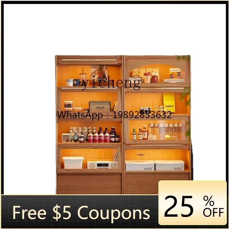 

ZZ Xl Cherrywood Solid Wood Bookcase Floor Bookshelf Nordic Glass Door Combination Hand-Made Display Cabinet