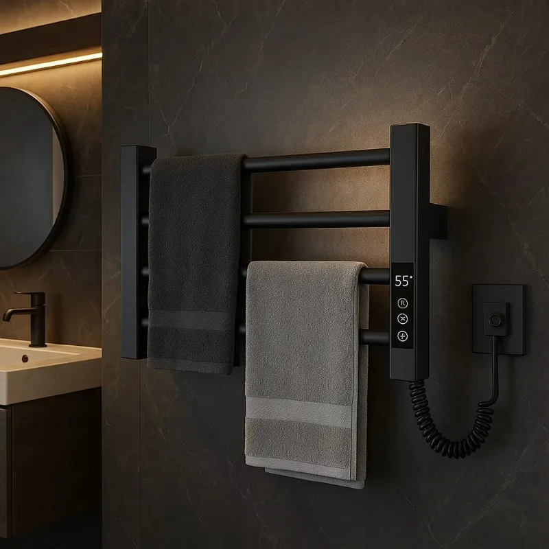 Mini Electric Towel Warmer Black Spa Dryer with Rail Machine Stand Steel Bathroom Accessory for Home Use Wet Heated Hanger