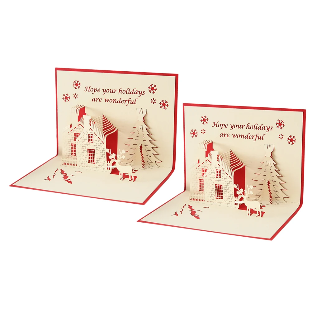 

2pcs 3D 3D Blessing Beautiful Red Paper Greeting Cards Blessing Creative Christmas Cards Festival Creative Xmas Gift