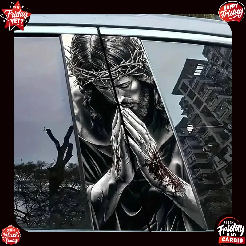 2 pieces of Jesus prayer pattern car stickers, car door pillar protection stickers, easy to stick and peel off, sun protection,