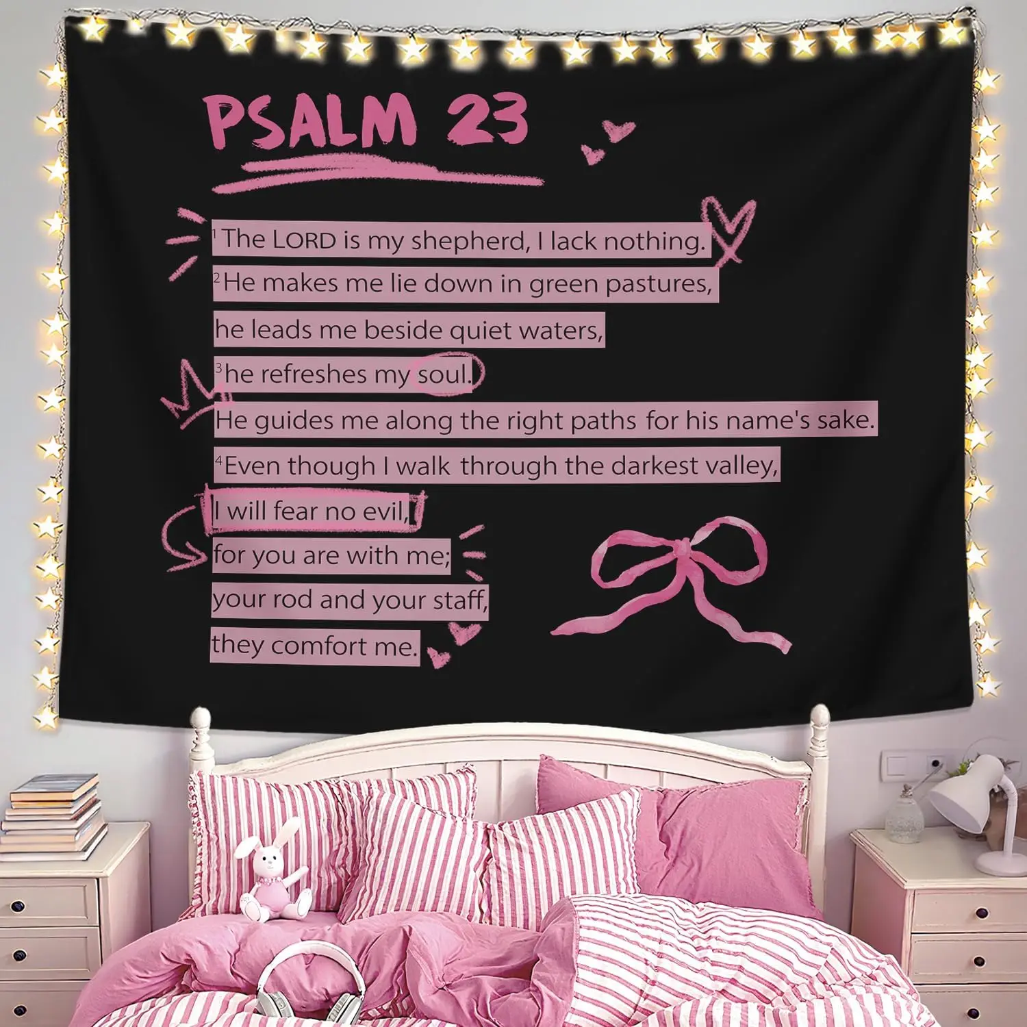 Spiritual Psalm 23 Tapestry Bible Verse Wall Hanging Christian Decor Boho Scripture Art Living Room Bedroom Scroll