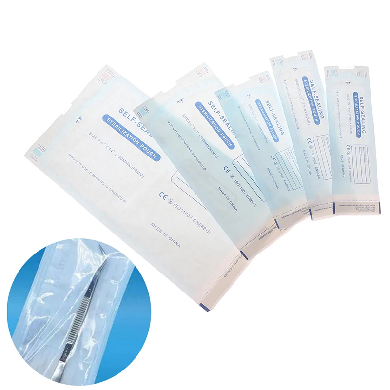 200 Pcs Medical-grade Self-sealing Sterilization Pouches - 5 Sizes, Disposable for Nail Art and Tattoo Supplies