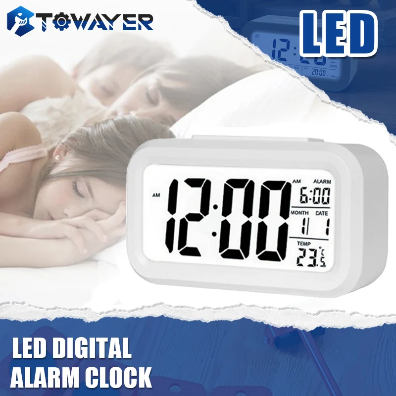 LED Digital Alarm Clock Electronic Digital Alarm Screen Desktop Clock For Home Office Backlight Snooze Data Calendar Desk Clocks