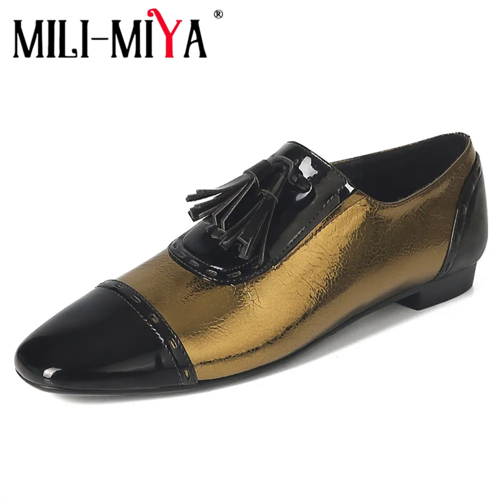 MILI-MIYA New Arrival Women Full Genuine Leather Mixed Color Flats Round Toe Slip On Plus Size 34-40 Casual Street Shoes